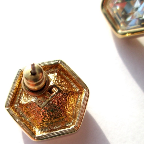 ✨Vintage SAL S.A.L. Swarovski America Limited Hexagonal Stud Earrings Crystal - Picture 7 of 14